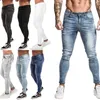 Men's Jeans Elastic Waist Skinny Stretch Ripped Pants Streetwear s Denim Blue 230113