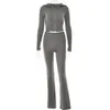 Survêtement Femme Survêtement Manches Longues Fermeture Éclair À Capuche Crop Pull Pantalon Maigre Costume Y2K Sweat Tricoté 2 Pièces Ensemble s Tenues 230112