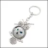 Keychains Lanyards 고대 Sier Owl Shape Glass Cabochon Keychain Keychain Key Chain Key Rings Holder Bag Mangs Fashion Jewelry Will 및 Sandy Drop S OTQWU