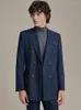 Abiti da uomo doppio petto di lusso a righe blu scuro da uomo Set stile inglese moda matrimonio sposo indossare abbigliamento formale da uomo d'affari quotidiano