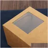 Envoltura de regalo Embalaje de té Cartón Bolsa de papel Kraft Caja de ventana transparente para pastel Galleta Almacenamiento de alimentos De pie Embalaje Lx2705 Drop Deli Dhwv8