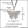 Pendant Necklaces Animal Butterfly Necklace Iced Out Gold Color Cubic Zircon Mens Women Hip Hop Rock Jewelry Drop Delivery Pendants Otesl