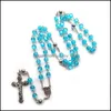 Pendentif Colliers Bijoux De Prière Catholique Bleu Acrylique Transparent Perles Longue Croix Chapelet Collier Pour Hommes Femmes Drop Delivery Penda Otaum