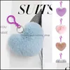 Key Rings Lovely Love Heart Shaped Chain Cute Soft Pompom Bag Car Pendant Sweet Keychain For Woman Girls Accessories Gift Drop Deliv Otf6J