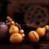Nyckelringar Lanyards Kinesisk Traditionell Good Luck kalebass Nyckelring Söt Mini Peach Wood Nyckelring Wishf Lucky Pendant Bilnycklar Ornamen Dhijf