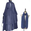 エスニック服2023ラマダンイスラム教徒ドレスEid Mubarak Chiffon Open Abaya yamono Dubai Islam Kaftan Clothes abayas for women robe femme femme