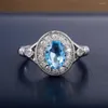 Anéis de casamento Vintage Corte oval de cor azul natural Crystal Engagement Ring Anniversary Presente Mulheres Banquetes Party Jewelry Gifts