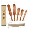 Dinnerware Sets 5Pcs/Set Teak Natural Wood Tableware Scraper Spoon Colander Special Nano Soup Skimmer Cooking Spoons Wooden Kitchen Dhvqd