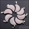 Charms Natural Crystal Stone Crescent Moon Pendants Necklace Rose Quartz Beads For Jewelry Making Earring Gemstone Drop Delivery Fin Dhzfu