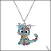 Earrings Necklace Cute Cartoon Cat Ring Set Spot Color Kitten Childrens Animal Jewelry Sets Drop Delivery Othfe