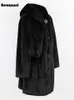 Nerazzurri zima czarna gęsta ciepła miękka faux futra futra kobiety z kapturem sznurkiem puszystą puszystą kurtkę 5xl 6xl 7xl 230112