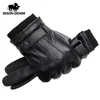 Fingerless Gloves BISON DENIM Men Genuine Sheepskin Leather Gloves Autumn Winter Warm Touch Screen Full Finger Black Gloves High Quality S019 230113