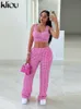Two Piece Dress Solid Stacked Two Piece Set Women Casual Square Collar Slim Camisole Loose High Waist Straight Pants Lady Streetwear Suit T230113