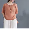 Ethnic Clothing 2023 Women Chinese Traditional Style Tops Cotton Linen Loose Blouses Female Vintage Buckle Embroidery Hanfu Shirts Tang Suit