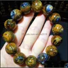 Brins de perles véritable jaune naturel feu Pietersite charme perles rondes Powerf Reiki Bracelet femmes hommes 16Mm certificat goutte livraison Ot7J4