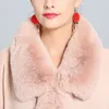 Kadın Kürk M Moda El İşçiliği Sahte Rex Coat Cape Kış Kış Büyük Uzun Örgü Kaşmir Şal Tam Trim Cloak Lapel Palto