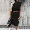 Zweiteiliges Kleid 2021 Mode Dame Rock Anzüge Sexy ärmellose Tops und lässige Kordelzug Röcke Outfits Sommer Frauen Zweiteilige Sets Streetwear T230113