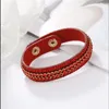 Charm Bracelets 2023 Est Fashion Women's Leather Wrap Bracelet Colorful Crystal Beads Metal Button Clasp Handmade Jewelry Bohemian