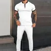 Heren tracksuits 2023 Men Sets Pure Color Patchwork Rapel Rapel Korte mouw Casual Polo Summer Streetwear Pants Pakken S-3XL