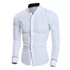 Camisas casuais masculinas Primavera 2023 Men de luxo Camisa elegante Slim Fit Smart Slave Line Line Stand Tops de pescoço