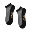 Women Socks Cartoon Bear Pattern Lady Short Cotton Bottom Boat Transparent Stockings Woman Kawaii Black Designer