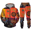 Herrspårar afrikanska parkläder broderi dashiki tryck hoodie/blixtlås tröja/byxor/set mode män kvinnor sportkläder kostym