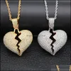 Pendant Necklaces Broken Heart Mens Bling Crystal Rhinestone Love Charm Gold Sier Twisted Chain For Women Hip Hop Jewelry Xl1C143 Dr Otdwg