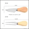 Cheese Tools 4Pcs/Set Stainless Steel Knife Oak Handle Slicer Wood Knives Fork Set Bakware Baking Cutter Vt Drop Delivery Home Garde Dhcmd