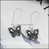 Charme personnalité boucle d'oreille créativité individuelle ailes de papillon noir incrusté de Skls longues boucles d'oreilles pendentif cadeaux pour femmes bijoux Otns1