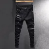 Jeans pour hommes Streetwear Mode Noir Élastique Slim Fit Détruit Ripped Zipper Designer Hip Hop Stretch Denim Punk Pantalon 230113