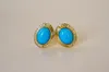 Stud Earrings Solid 18k Gold Nature Blue Turquoise 9 6.7mm Studs For Women Fine Jewelry Birthday Presents