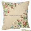 Cushion/Decorative Pillow 45X45Cm Luxury Vintage Decorative Cushion Er Floral Pillows Case For Car Sofa Decor Pillowcase Home Ers Dr Otpwd