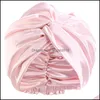 Beanie/Skull Caps Beanie/Skl 67Jf Solid Color Silk Satin Wrap Chemotherapy Hat Night Sleep Hair Head Er Drop Delivery Fashion Access Otmzf