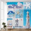 Shower Curtains Nautical Decor Curtain Extra Long Coastal Sea Shell Fishing Net Lighthouse Starfish Ocean Beach Fabric Bathroom Set