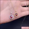 Autres ensembles de bijoux Feu Couleur FL Diamant Pierre précieuse Imitation Pigeon Sang Ruby Femelle Pendentif Ensemble 45cm Chaîne Ouverture Bague En Gros D Oteuq