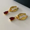 Stud Earrings Product Brass With Real Gold Plated Wine Red Drop Zircon Pearl Pendant Women's Fine Jewelry 2023