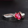 Wedding Rings Trendy Tow Tone Heart Engagement For Women Shine Red CZ Stone Inlay Fashion Jewelry Elegant Party Gift Ring