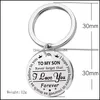 Key Rings Personalized To My Son Stainless Steel Keychain Engraved Daughter Love Mom Keyring Heart Chains Charm Pendant Drop Deliver Dhgzk