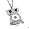 Pendentif Colliers Snap Bouton Bijoux Strass Or Sier Owl Forme Fit 18Mm Snaps Boutons Collier Pour Femmes Hommes Noosa Drop Delive Dhcbe