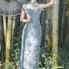 Etniska kläder broderade blommiga kvinnor qipao sexig hög split cheongsam elegant smal kinesisk klänning vintage lång formell oriental 10579