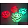 Decorazione per feste Colore variabile Led Fiore di rosa Luci di candela Senza fumo Rose senza fiamma Love Lamp Light Up Battery Table Regalo per la casa Dhh1Y