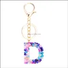 Nyckelringar 2022 Fashion Letters KeyChain Creative Colorf Stone 26 Engelska Inledande hartskedjan Keyring -tillbehör för WOM Drop Delive OT3FE