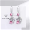 Charme S925 Stamp Sier Plaqué Boucles d'oreilles Cut Mouse Charms Bleu Rose Blanc Zircon Boucle d'oreille Bijoux Brillant Cristal Cerceaux Piercing Pour Femmes Dhx8I