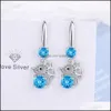 Charme S925 Stamp Sier Plaqué Boucles d'oreilles Cut Mouse Charms Bleu Rose Blanc Zircon Boucle d'oreille Bijoux Brillant Cristal Cerceaux Piercing Pour Femmes Dhx8I