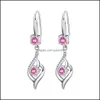 Charm S925 Stamp Sier Plated Crystal Charms Pink Blue White Zircon Earrings Tassel Hook Type Womens Fashion Jewelry Wedding Party Dr Dhkxi