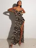 Casual Dresses Dulzura Leopard Print Women Chain Strap Side Slit Maxi Dress Backless Bodycon Sexig Streetwear Festival Evening Elegant 230113