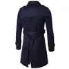 Men's Trench Coats Men Trenchcoat British Style Classic Coat Jacket Double Breasted Long Slim Outwear Adjustable Belt Leather Sleeve