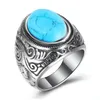 حلقات الفرقة العتيقة Sier Plated Ring Retro Court Turquoise Tiger Eye Titanium Steel Jewelry for Men Drop Deliver