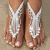 Anklets VCU 2PCS Beach Tassel Rhinestone Finger Palce Bransoletka dla kobiet czeska biżuteria na nogi