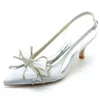 Klänningskor Satin Flower Mid Heel Wedding For Bride Pointed Toe Slingback Women Kitten klackar Formella festpumpar klackade sandaler